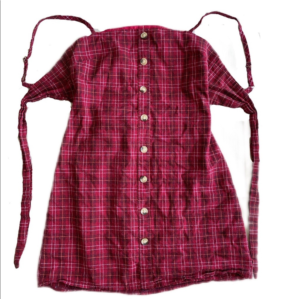red plaid picnic mini dress with tie on the back